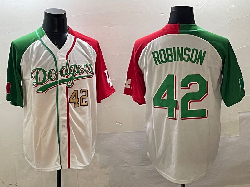 Men Los Angeles Dodgers #42 Robinson White Green Game 2025 Nike MLB Jersey style 8